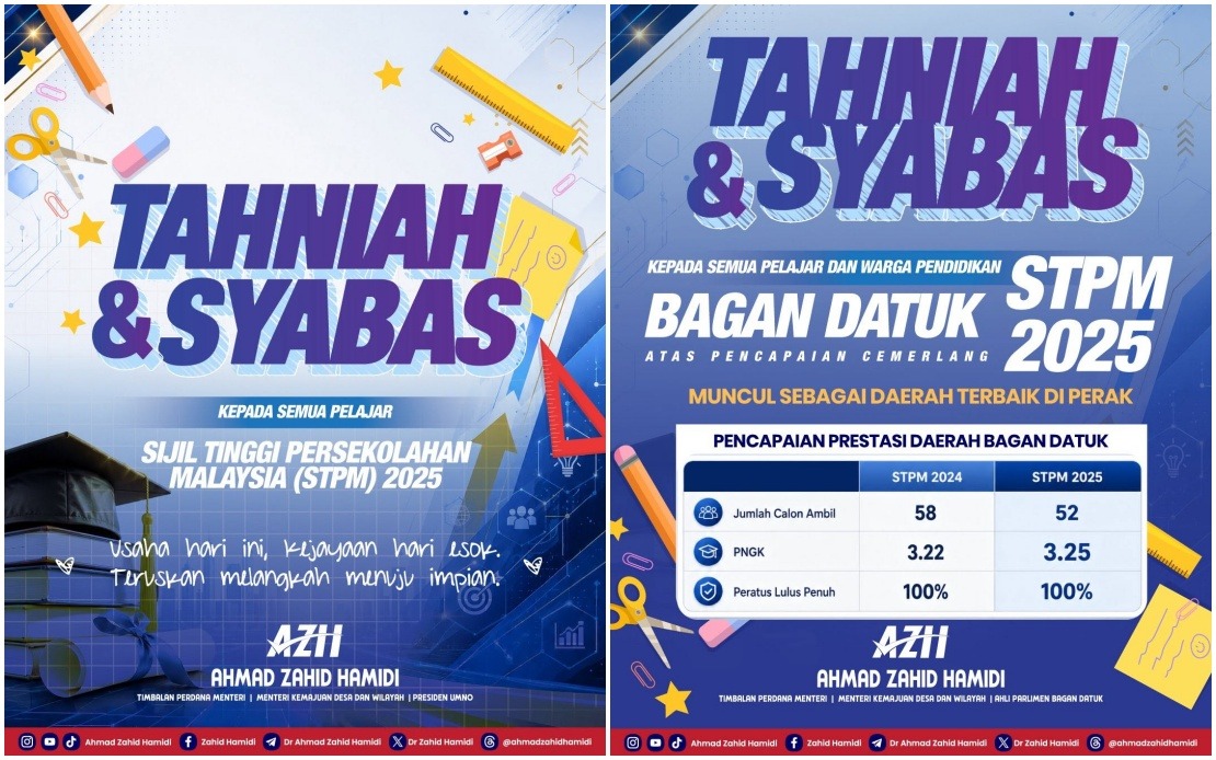 Bagan Datuk Tops Perak in STPM 2025, DPM Ahmad Zahid Lauds Regional Excellence